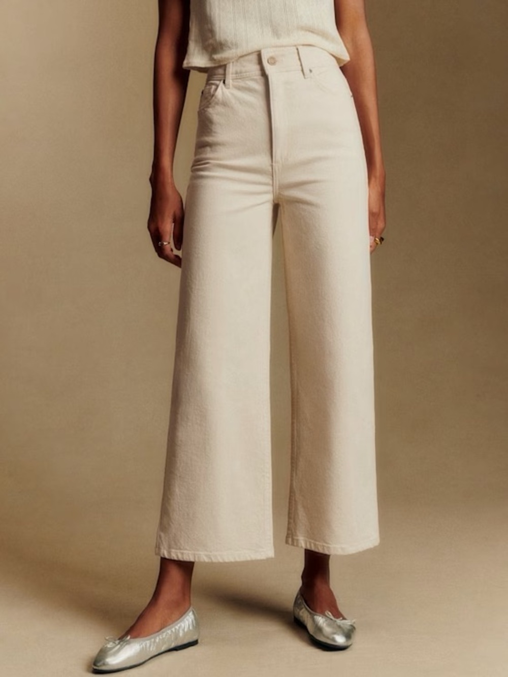 Sezane Off-White High-Rise Wide-Leg Jeans